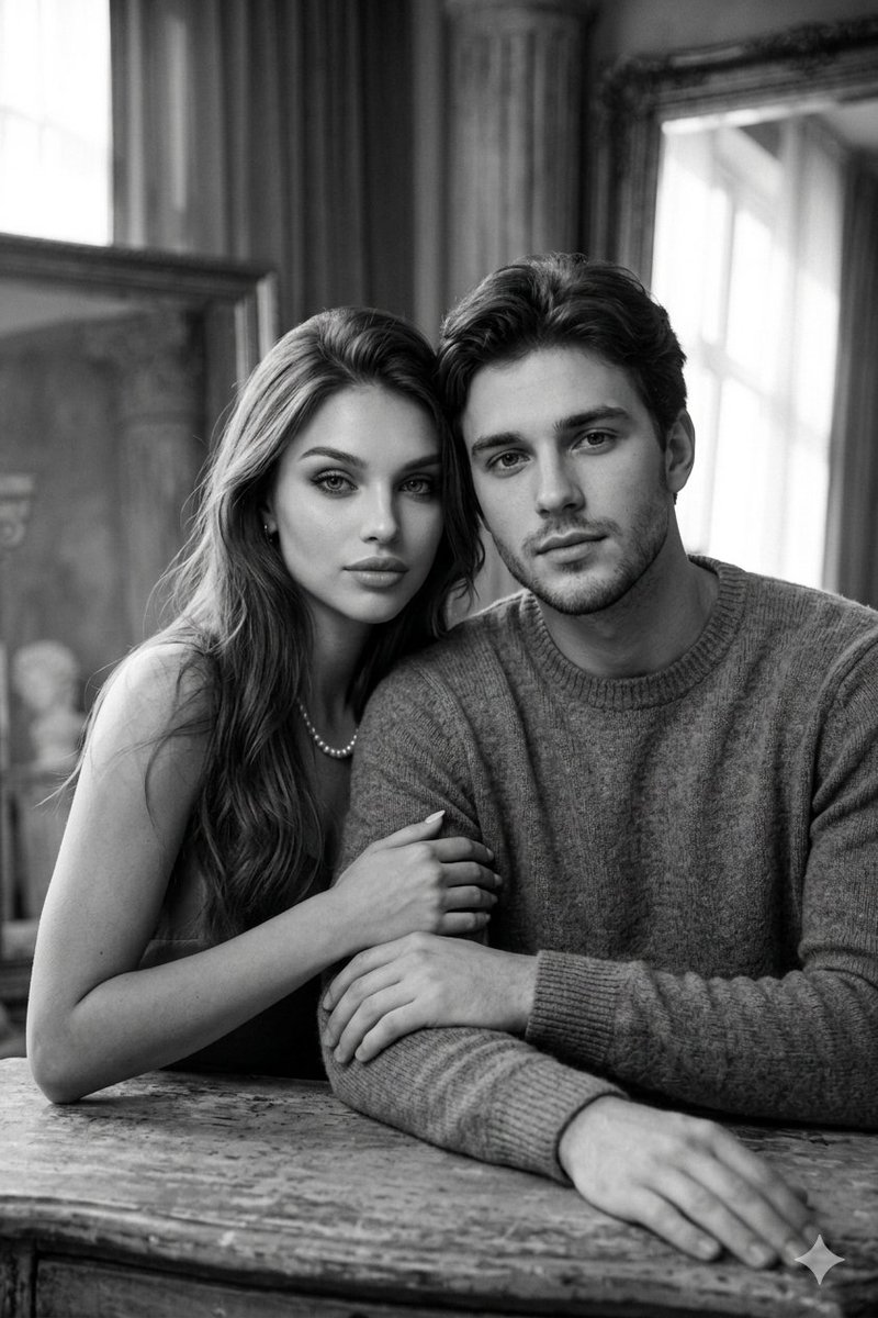 Cinematic Monochrome Couple Portrait — Nano Banana Pro image prompt example