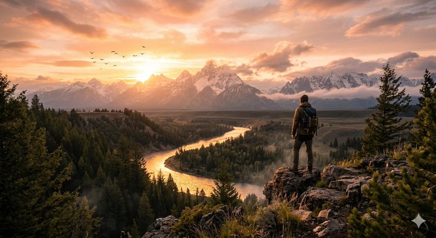 Cinematic Mountain Sunset — Nano Banana Pro image prompt example