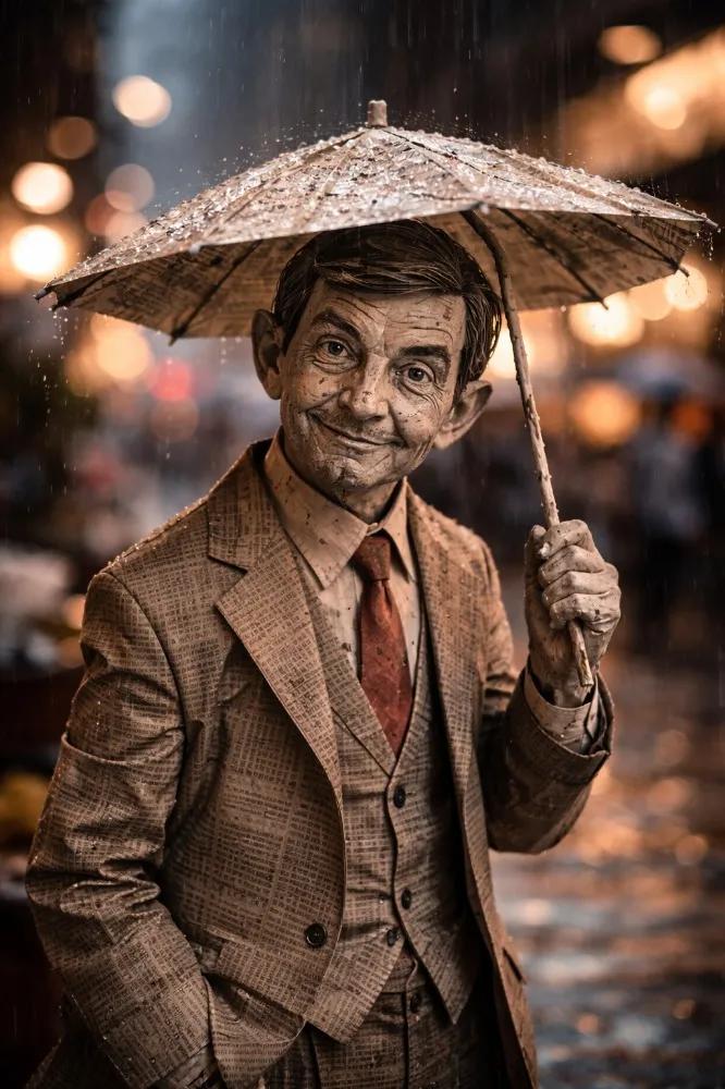 Cinematic Paper Figure In The Rain — Nano Banana Pro image prompt example