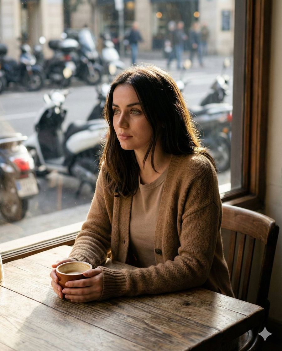Cinematic Portrait In A Cozy Cafe — Nano Banana Pro image prompt example
