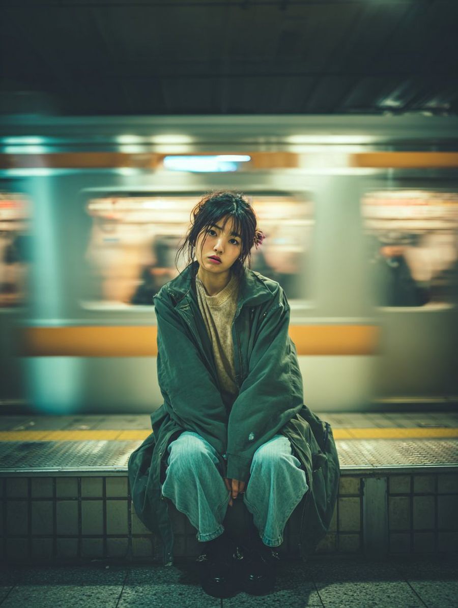 Cinematic Portrait Of A Woman On A Train Platform — Nano Banana Pro image prompt example