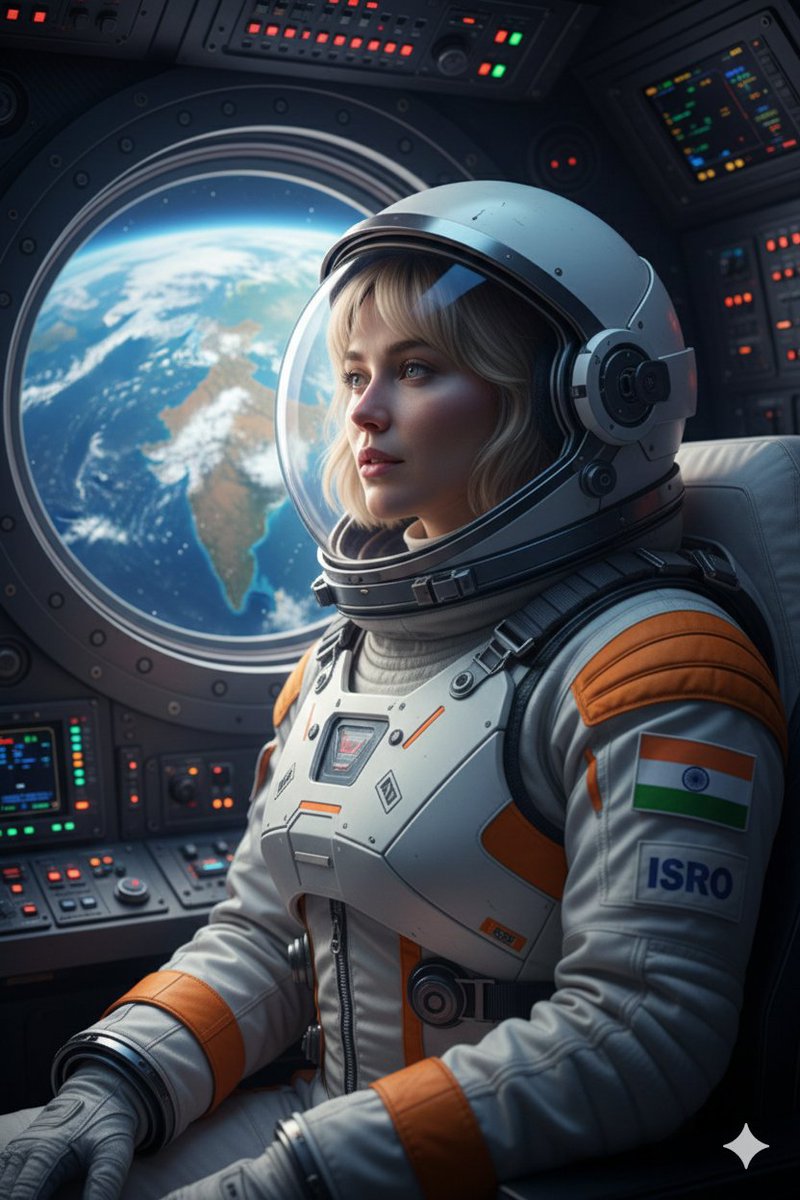 Cinematic Portrait Of Indian Astronaut In Isro Spacesuit — Nano Banana Pro image prompt example
