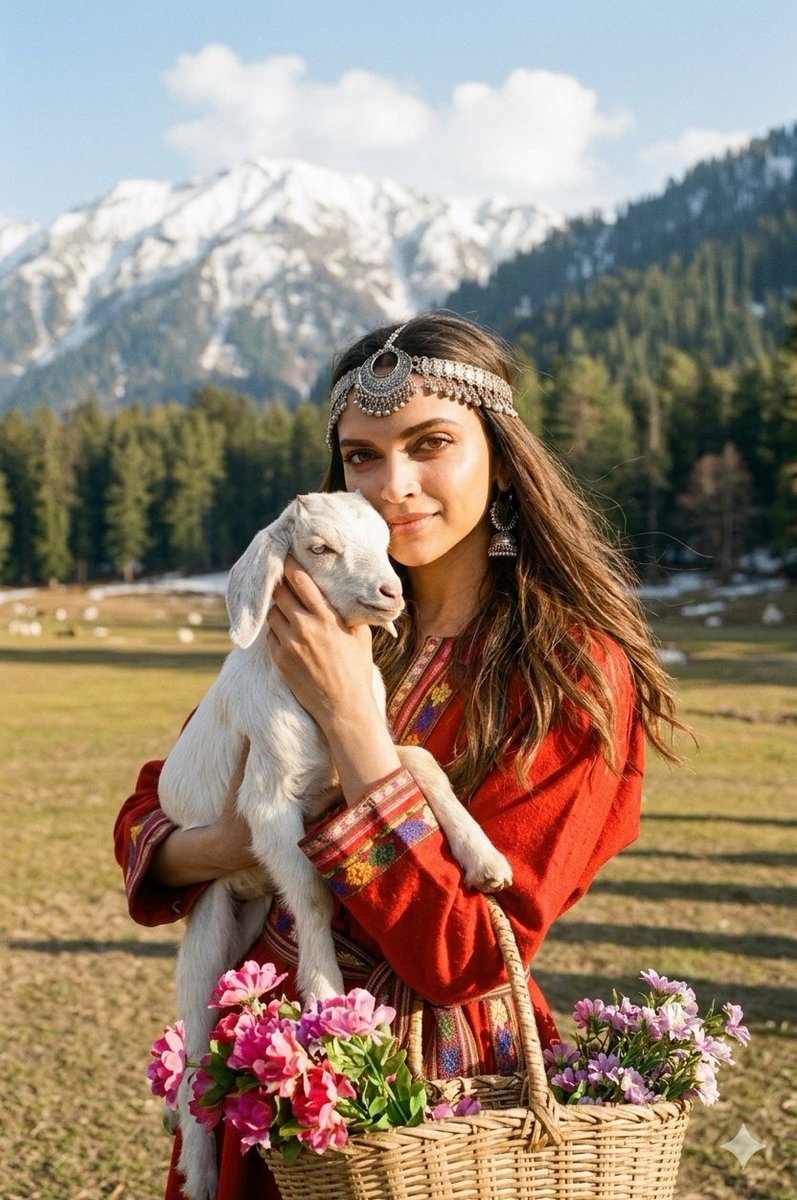 Cinematic Portrait Of Kashmiri Woman With Baby Goat — Nano Banana Pro image prompt example