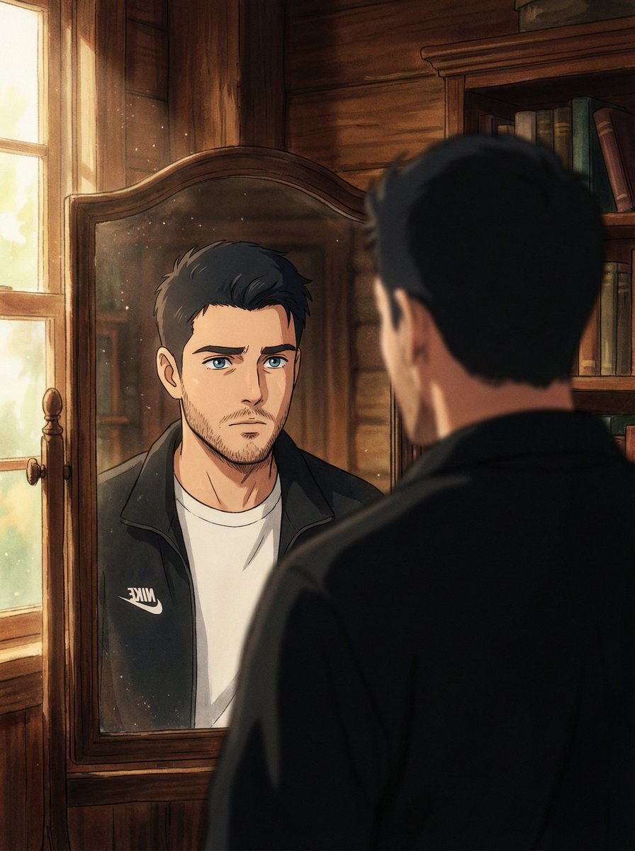 Cinematic Portrait Reflection With Ghibli Effect — Nano Banana Pro image prompt example