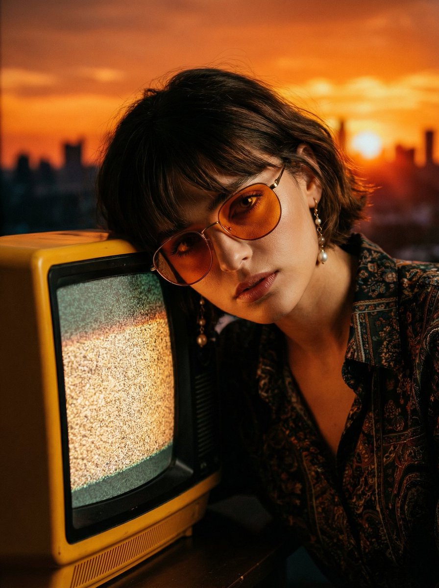 Cinematic Portrait With Static Crt Television — Nano Banana Pro image prompt example