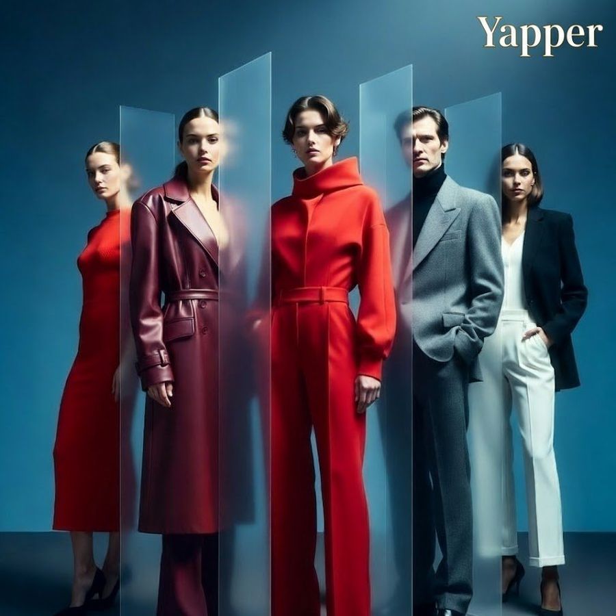 Cinematic Poster Of Five Models With Vertical Panel Distortion — Nano Banana Pro image prompt example