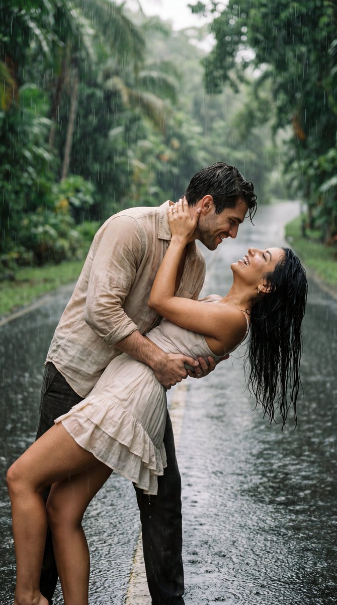 Cinematic Rain Dance Romance Film Still — Nano Banana Pro image prompt example
