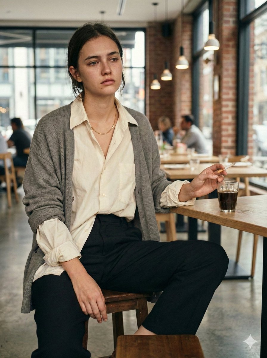 Cinematic Realism Cafe Portrait Json — Nano Banana Pro image prompt example