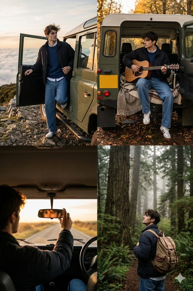 Cinematic Road Trip Collage With Identity Preservation — Nano Banana Pro image prompt example