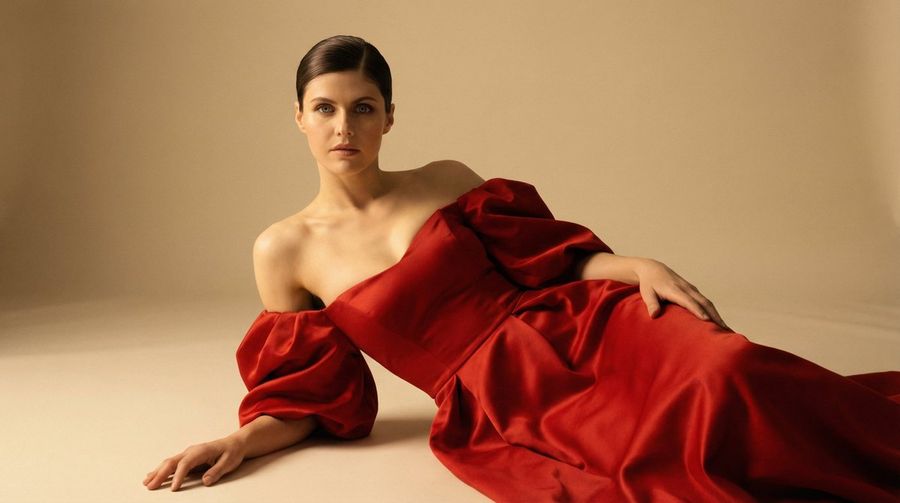 Cinematic Studio Portrait In Red Gown — Nano Banana Pro image prompt example