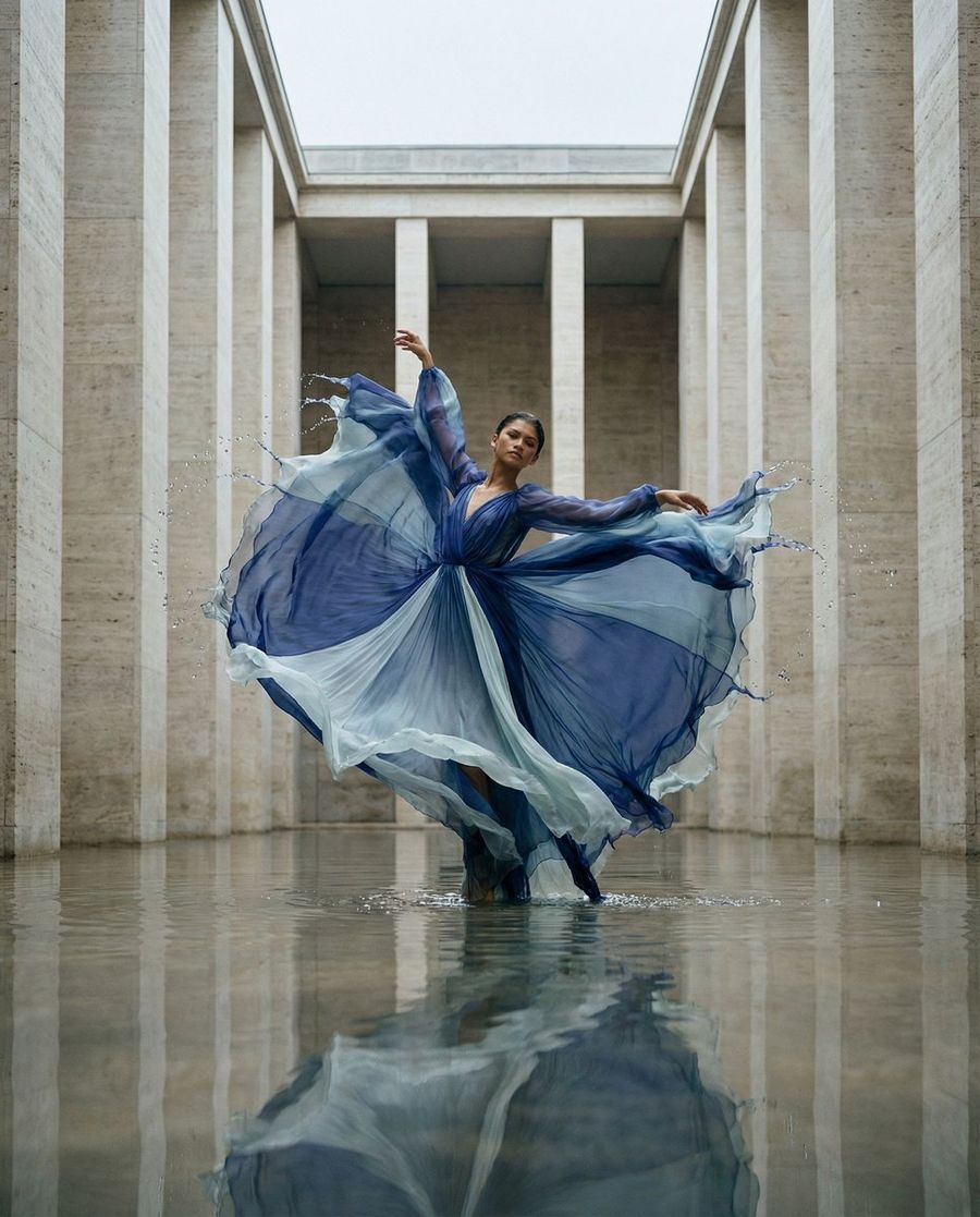 Cinematic Symmetrical Motion Portrait — Nano Banana Pro image prompt example