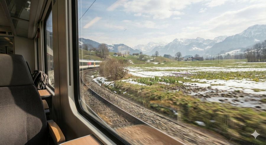 Cinematic Train Window View In European Spring — Nano Banana Pro image prompt example