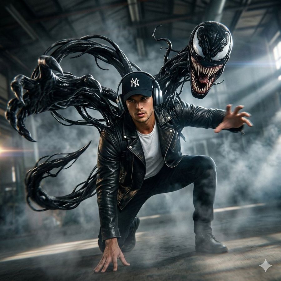 Cinematic Venom Symbiote Action Scene — Nano Banana Pro image prompt example