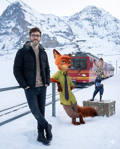 Cinematic Winter Travel Scene With Zootopia Characters — Nano Banana Pro image prompt example