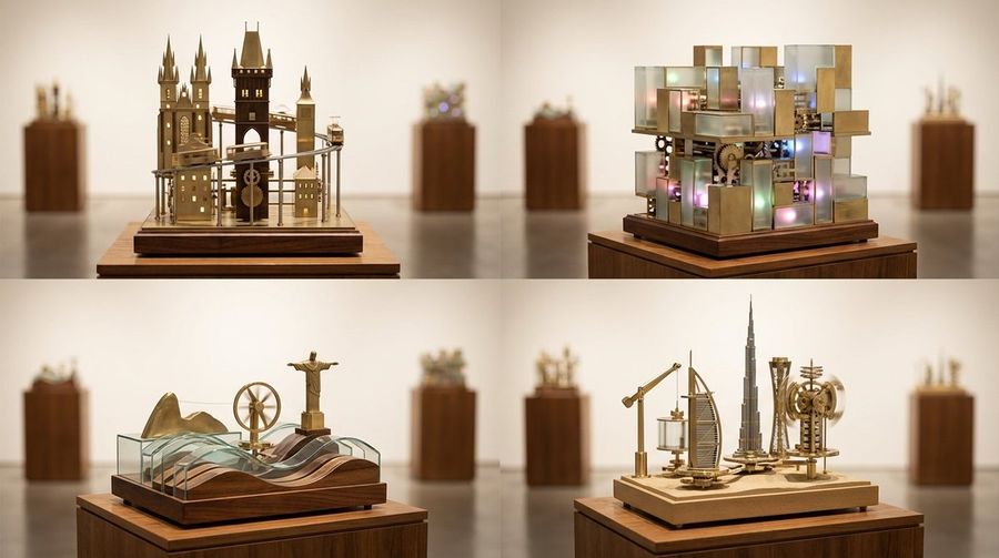 Cities As Kinetic Sculptures Grid — Nano Banana Pro image prompt example