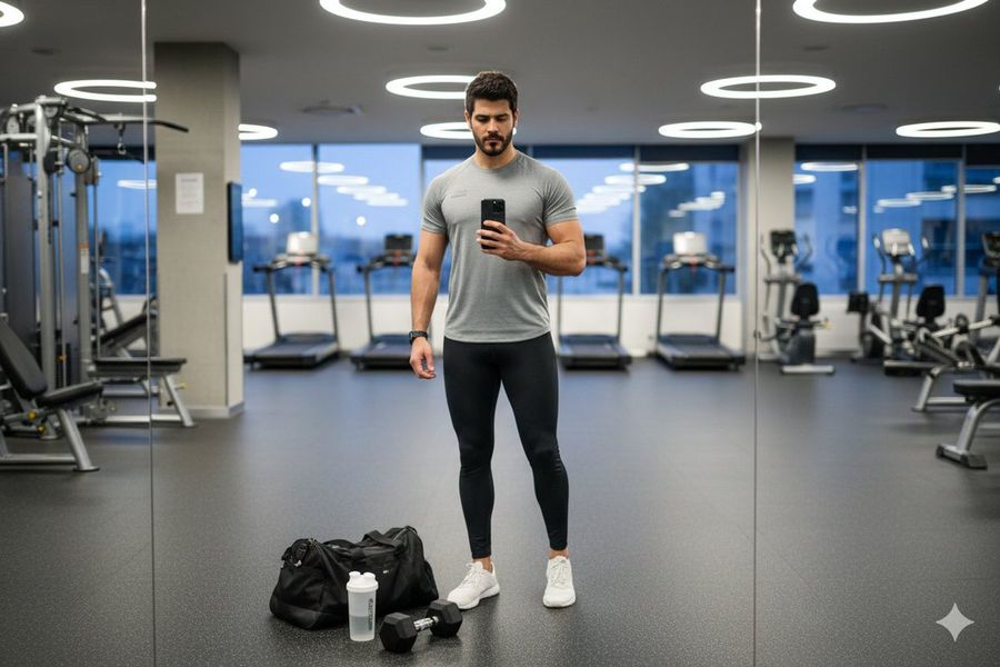 Clean Modern Gym Mirror Selfie — Nano Banana Pro image prompt example