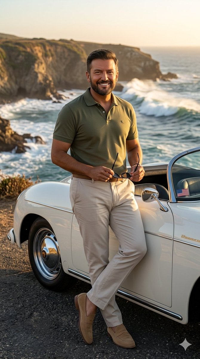 Coastal Road Portrait With Vintage Porsche — Nano Banana Pro image prompt example