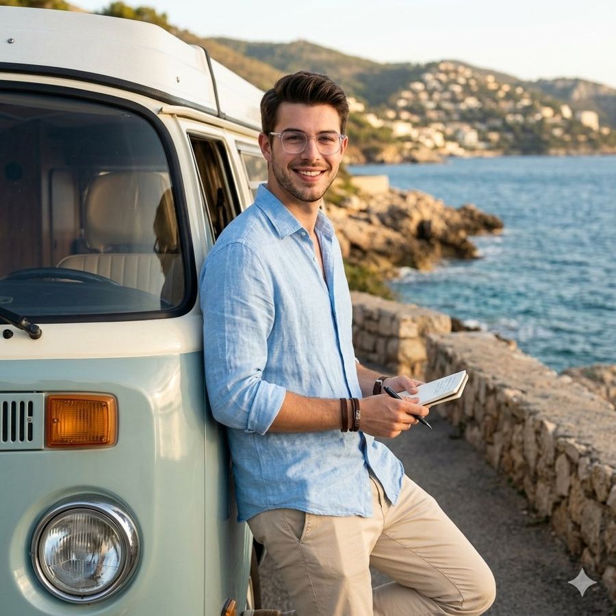 Coastal Travel Lifestyle Portrait — Nano Banana Pro image prompt example