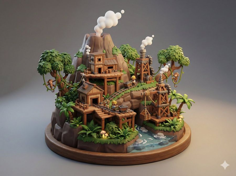 Collectible Miniature Diorama Of A Rugged Mining Settlement — Nano Banana Pro image prompt example