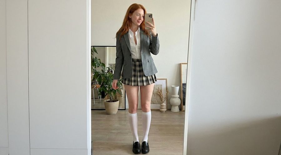 College Girl Mirror Selfie With Identity Lock — Nano Banana Pro image prompt example