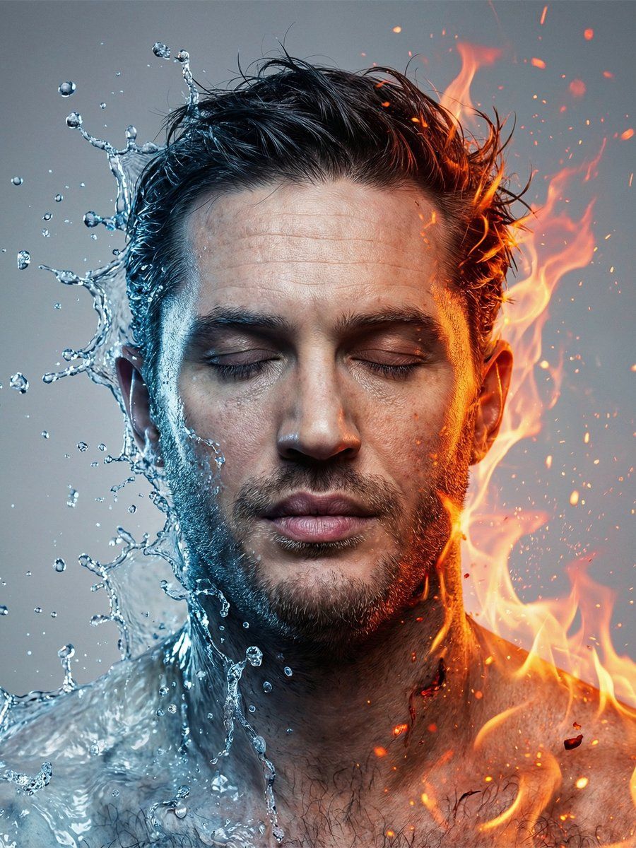 Conceptual Fire And Water Portrait — Nano Banana Pro image prompt example
