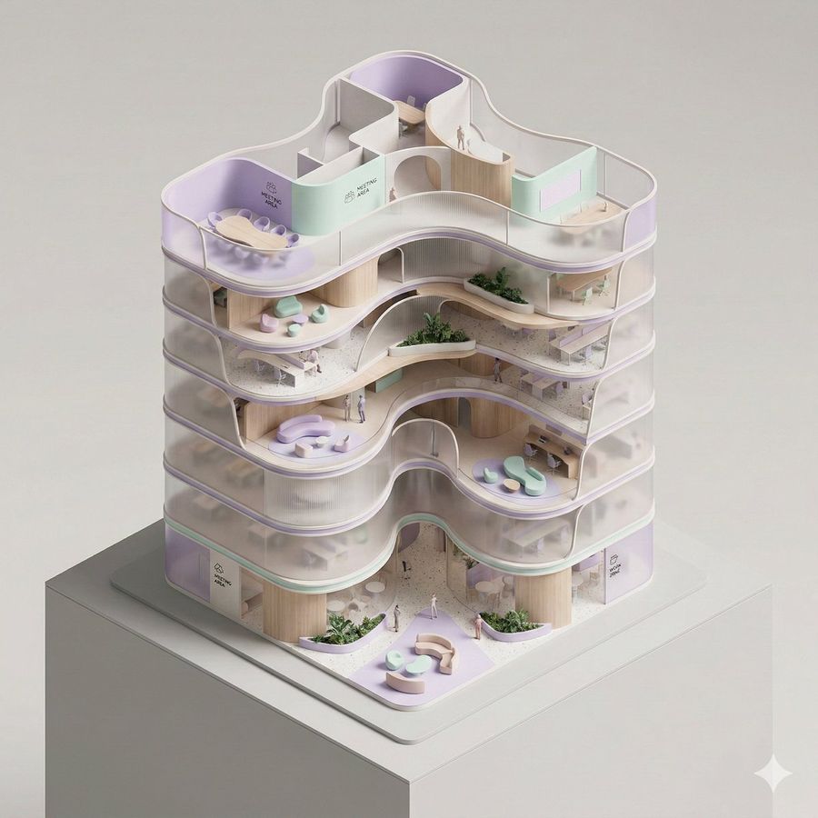 Conceptual Isometric Office Tower Model — Nano Banana Pro image prompt example