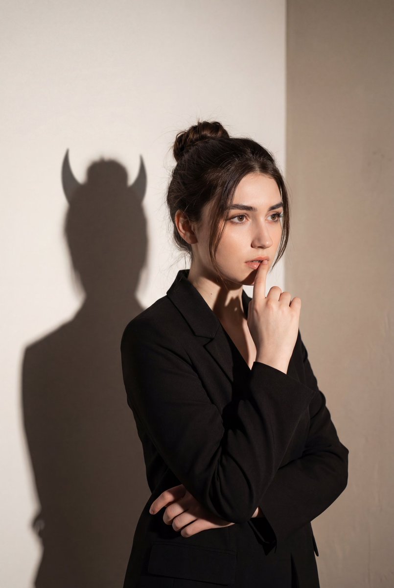 Conceptual Portrait With Symbolic Devil Horn Shadow — Nano Banana Pro image prompt example