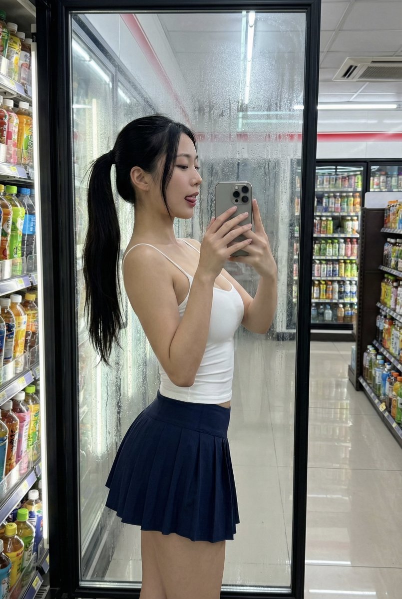 Convenience Store Selfie Reflection Prompt Suggestive — Nano Banana Pro image prompt example