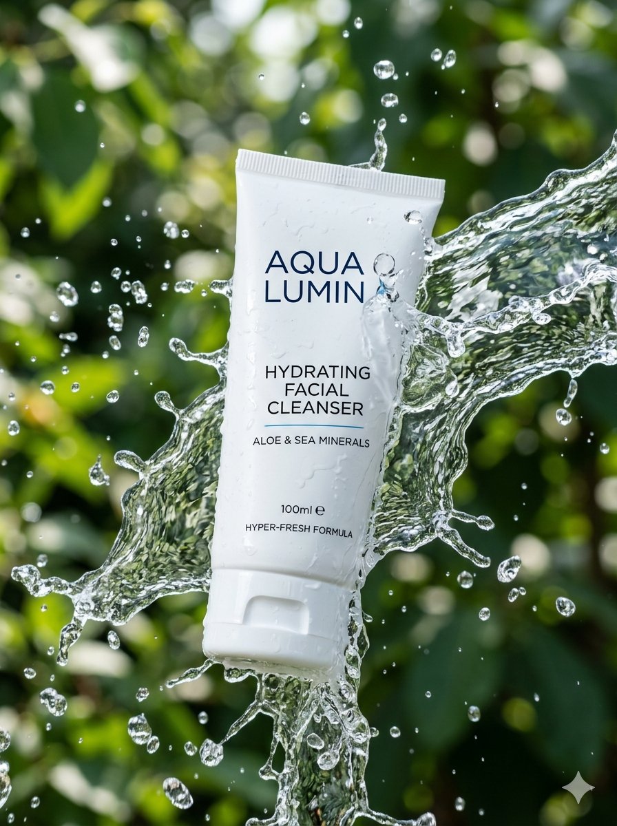 Cosmetic Tube Water Splash Photo — Nano Banana Pro image prompt example