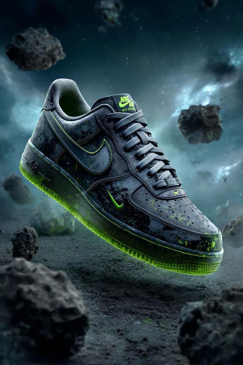 Cosmic Nike Air Force Shoe Carved From Meteorite — Nano Banana Pro image prompt example