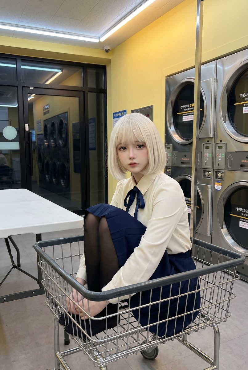 Cosplay Model In Laundry Cart Portrait — generated with Nano Banana Pro