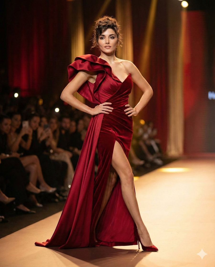 Couture Runway Fashion Editorial Of Hande Ercel — Nano Banana Pro image prompt example