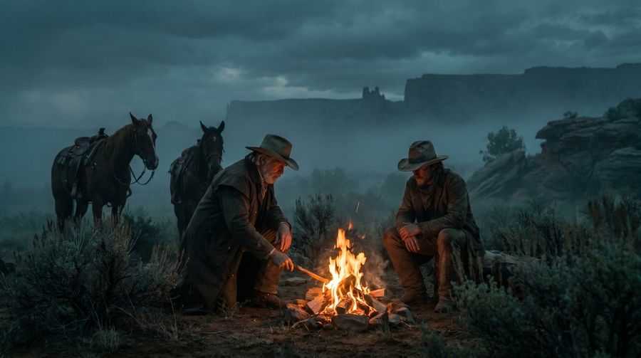 Cowboys Bonfire Style Reference — Nano Banana Pro image prompt example