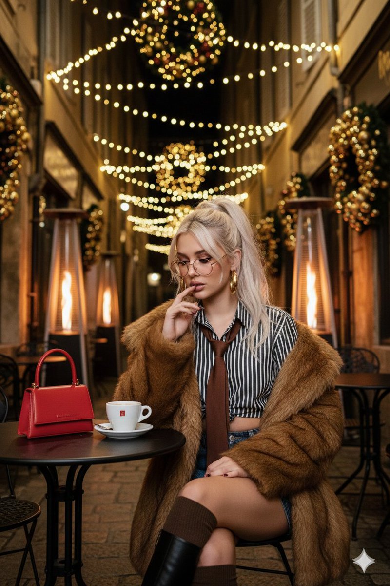Cozy Christmas Cafe Portrait — Nano Banana Pro image prompt example