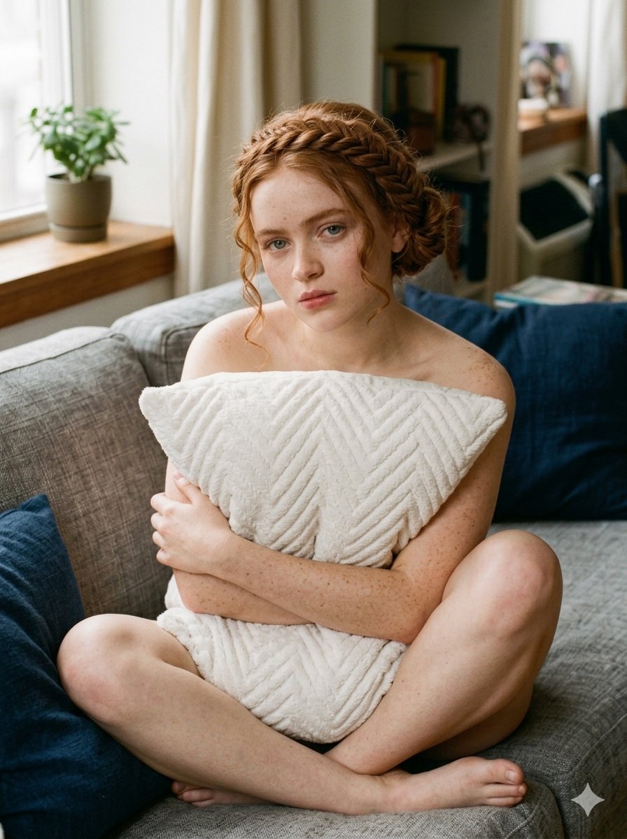 Cozy Indoor Pillow Portrait — Nano Banana Pro image prompt example