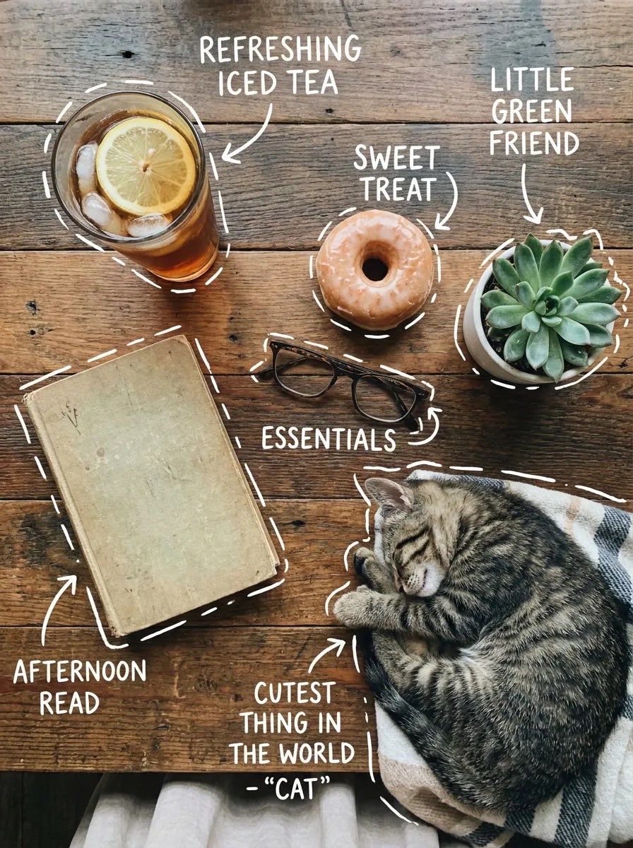 Cozy Tabletop Flat Lay With Doodles — Nano Banana Pro image prompt example