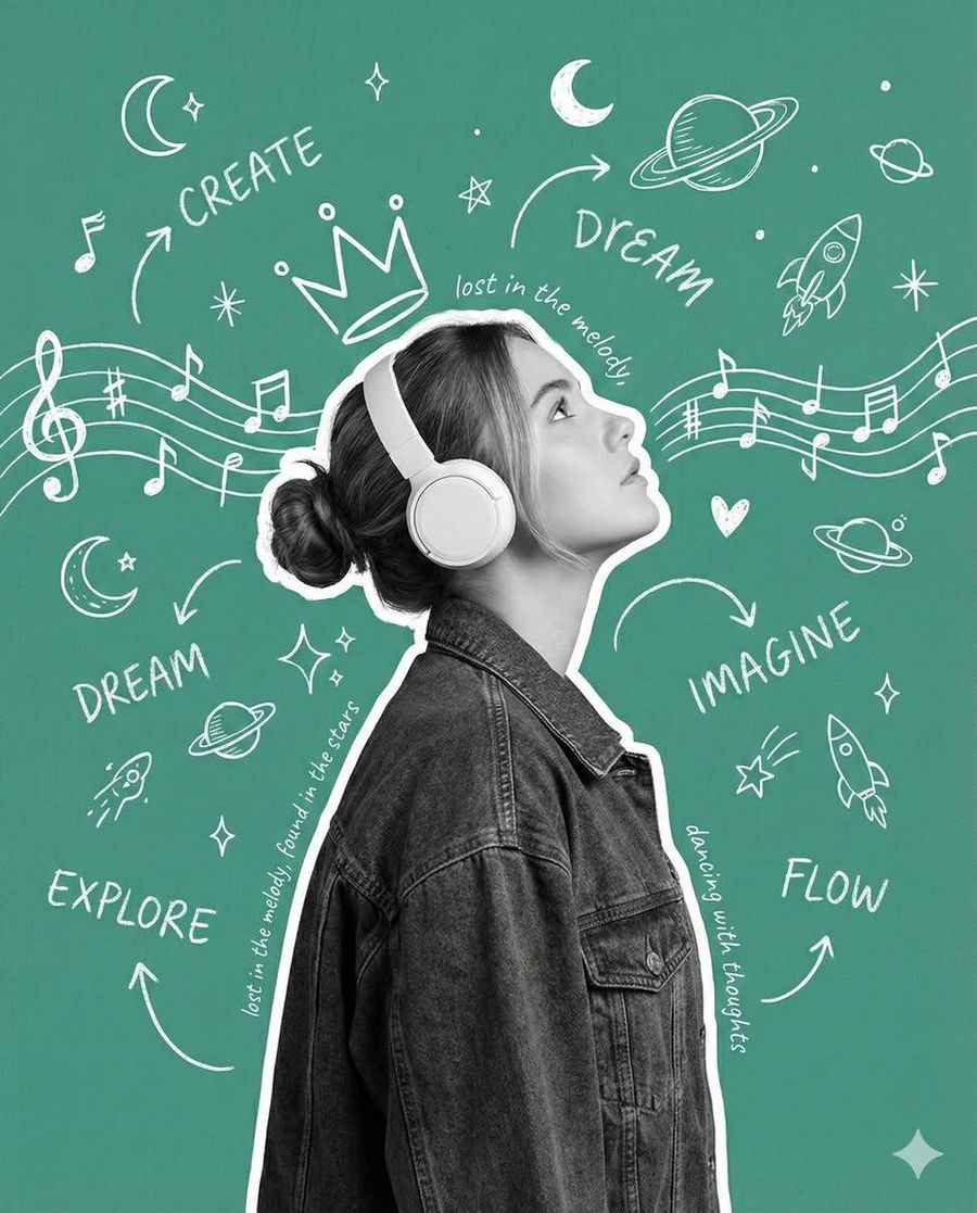 Creative Poster With Cutout Portrait And Chalkboard Doodles — Nano Banana Pro image prompt example