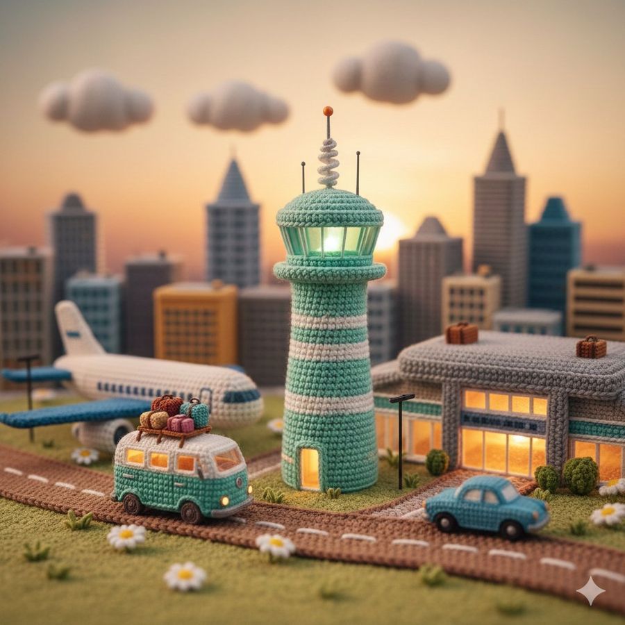 Crocheted Miniature Airport Diorama Prompt — Nano Banana Pro image prompt example