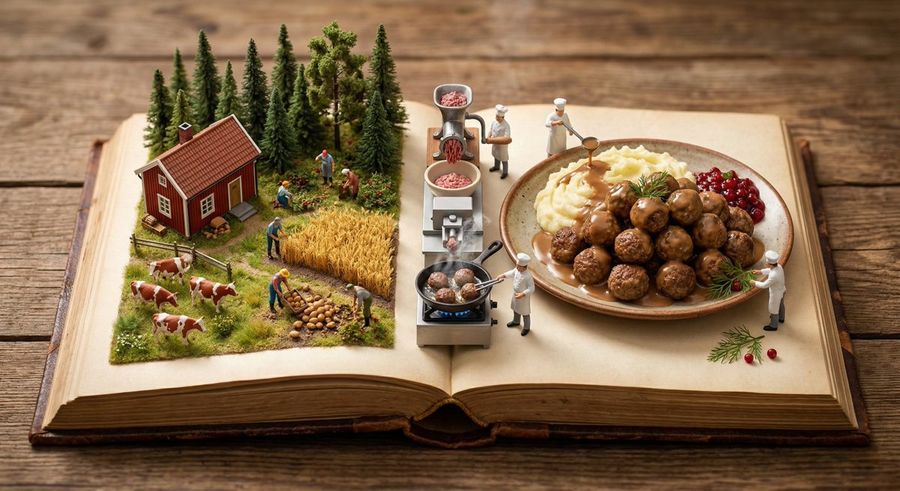 Culinary Pop Up Book Diorama Of Swedish Meatballs — Nano Banana Pro image prompt example