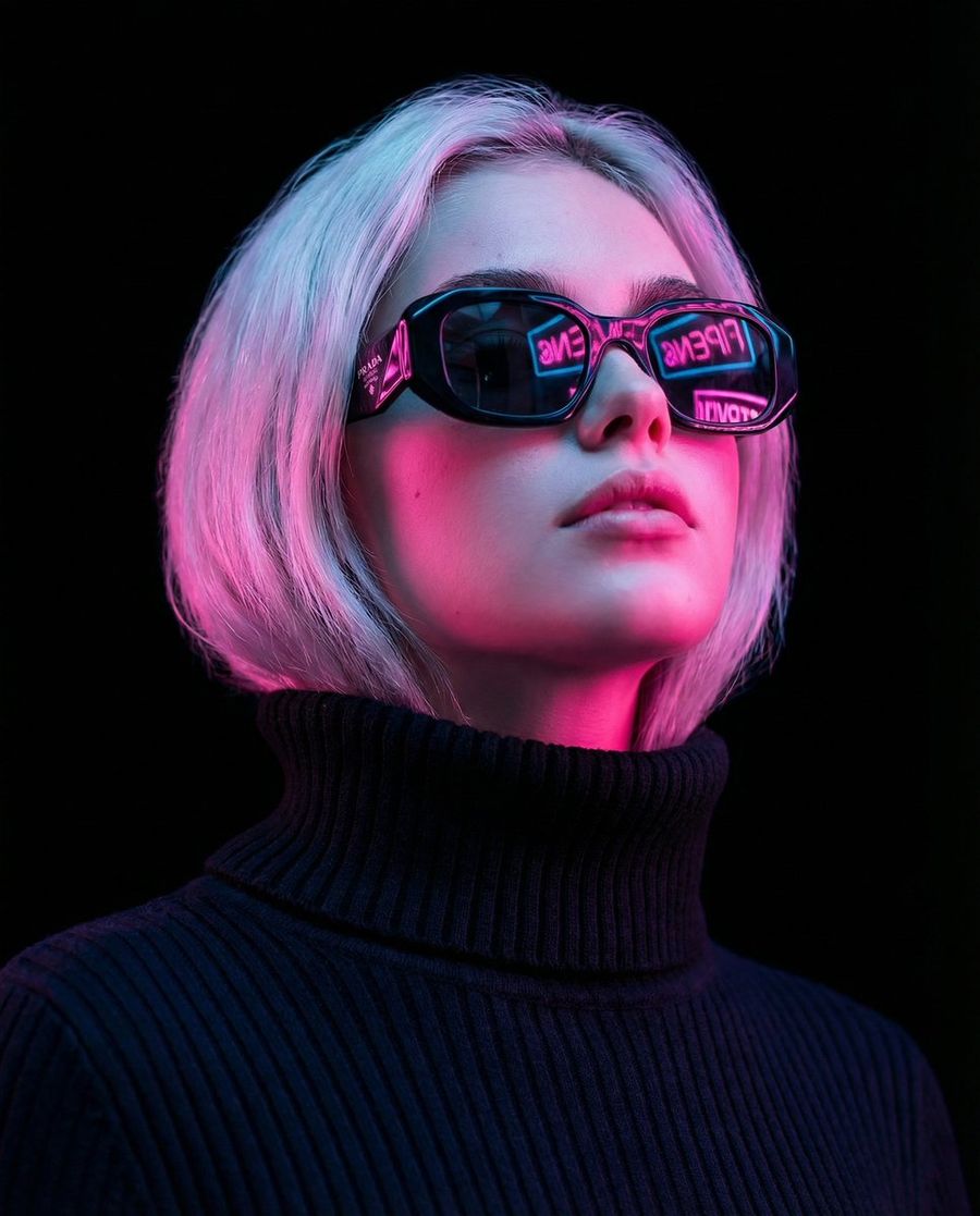Cyber Noir Stylized Portrait — Nano Banana Pro image prompt example