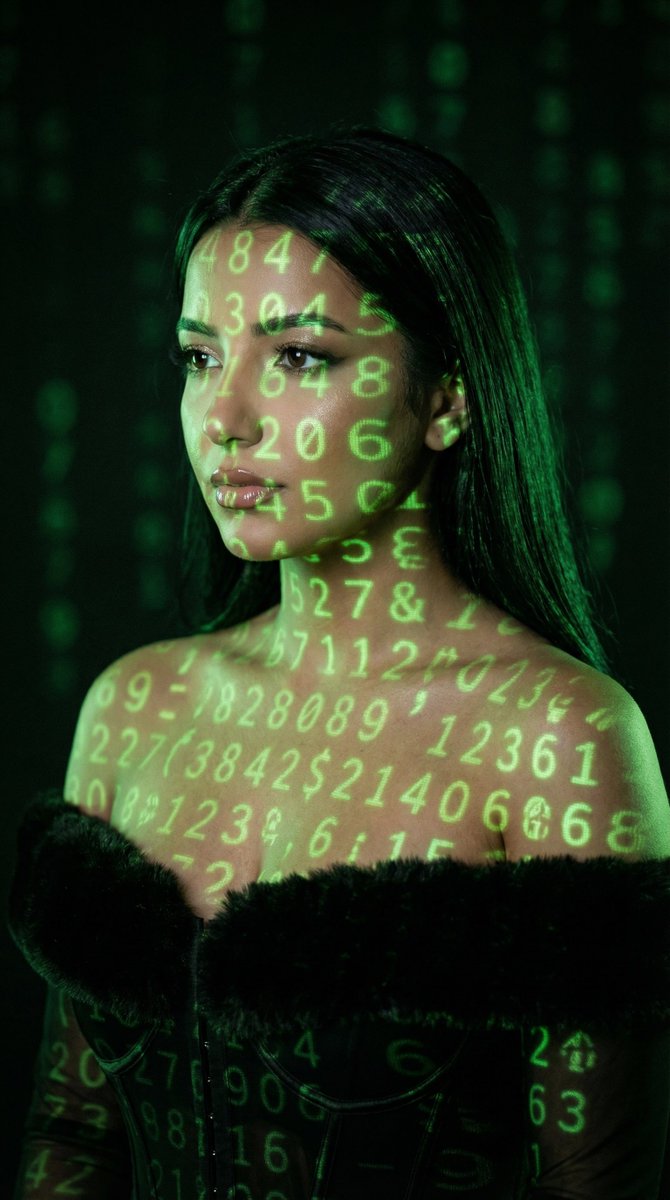Cyber Projector Numbers Beauty Portrait Prompt Json Format — Nano Banana Pro image prompt example