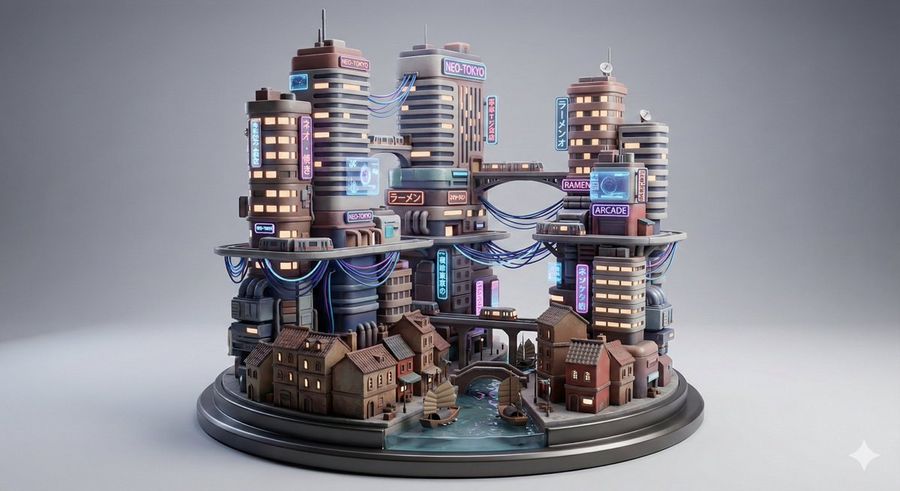 Cyberpunk City Block Collectible Diorama — Nano Banana Pro image prompt example