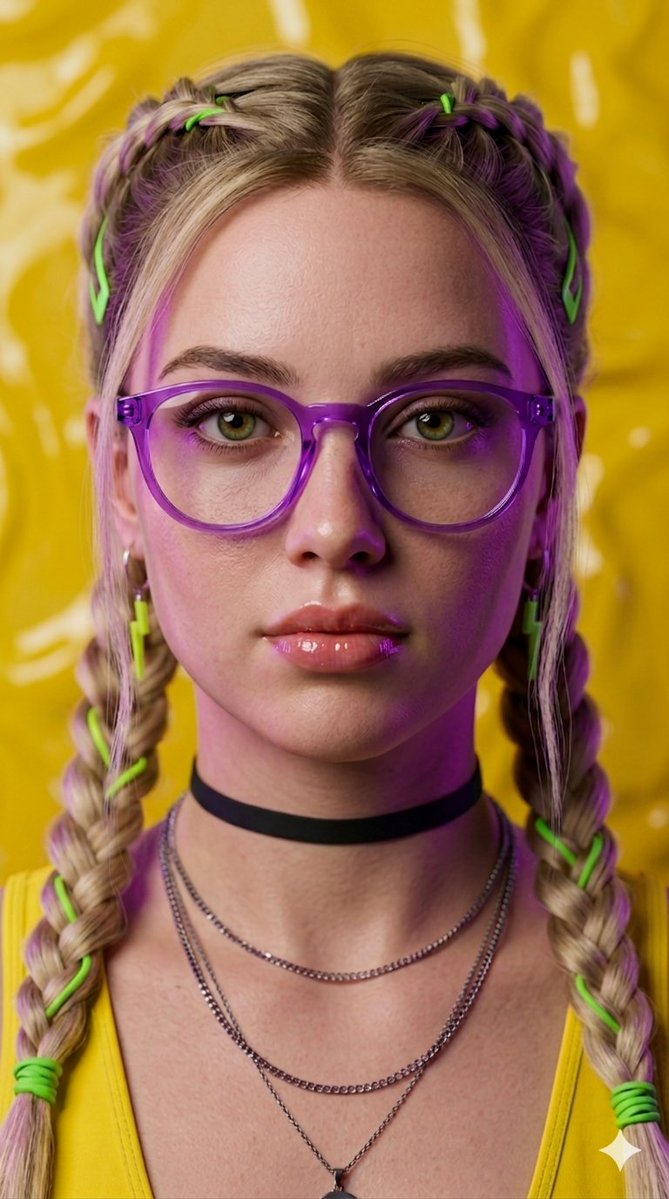 Cyberpunk Neon Braided Portrait — Nano Banana Pro image prompt example