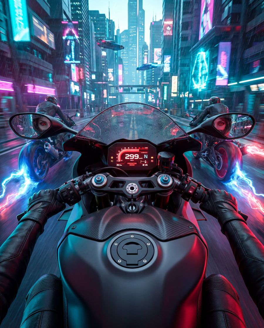 Cyberpunk Pov Motorcycle Ride With Vampire Mafia Girl — Nano Banana Pro image prompt example