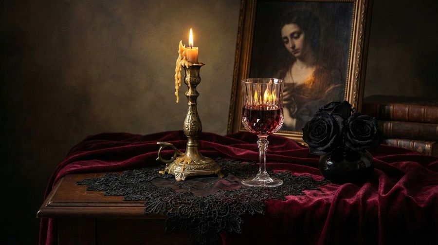 Dark Romantic Tabletop Composition Prompt — Nano Banana Pro image prompt example