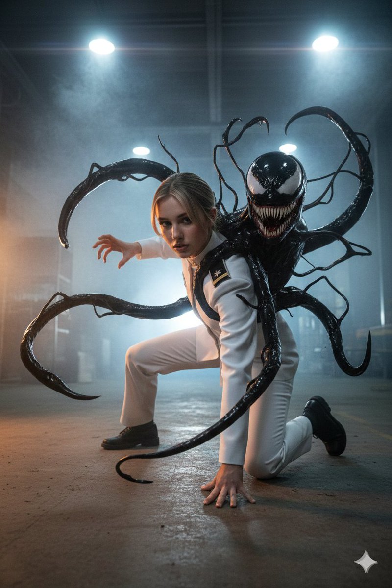Dark Sci Fi Action Scene With Venom Like Symbiote — Nano Banana Pro image prompt example
