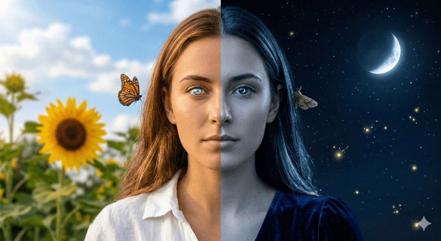 Day And Night Split Portrait Prompt For Nano Banana Pro — Nano Banana Pro image prompt example