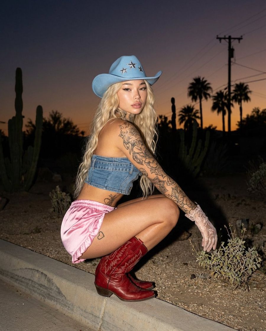Desert Doll Golden Hour Portrait With Flash — Nano Banana Pro image prompt example