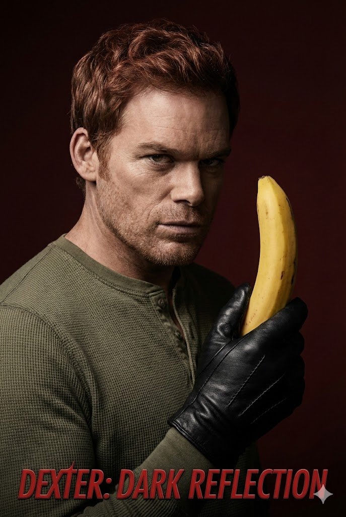 Dexter Morgan Cinematic Portrait With Banana Prop Prompt — Nano Banana Pro image prompt example