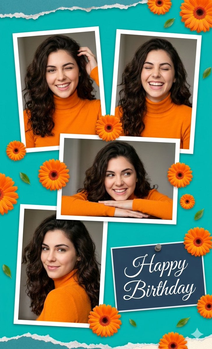 Digital Photo Collage Birthday Poster — Nano Banana Pro image prompt example